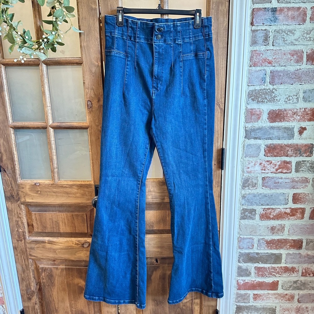We The Free Just Float On Flare Jeans Womens‎ 33 Blue High Rise Seamed OB1184972